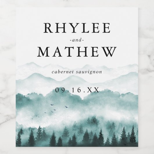 Natuur Berg Dennenbomen Persoonlijk Wijn Etiket (Enkel label)