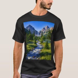 Natuur Bergen Waterval Rivier Bomen Bloemen T-shirt