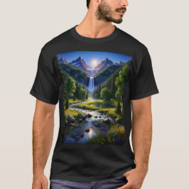 Natuur Bergen Waterval Rivier Bomen Bloemen T-shirt