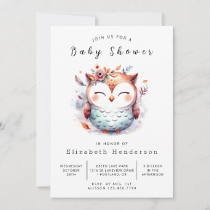Natuur bewerkbare uil Baby shower Kaart