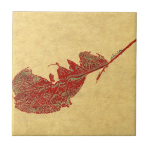 Natuur blad afdruk van een wormgeten appelblad tegeltje