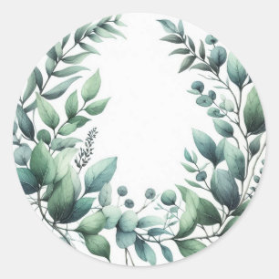 Natuur Bladeren Loof Groen Aquarel Landelijke Boer Ronde Sticker