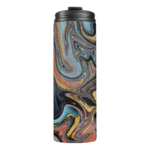 Natuur blauw en groen marmeren met gouden glitter thermosbeker