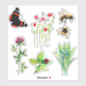 Natuur bloemen, bijen, vlinder sticker (Vel)