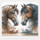 Natuur bruine paarden bruiloft vierkante sticker (Voorkant)
