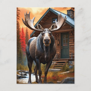 *~* Natuur Cabine AP49 MOOSE Forest Cottage STREAM Briefkaart
