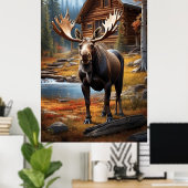 *~* Natuur Cabine STREAM AP49 MOOSE Forest Poster (Thuiskantoor)