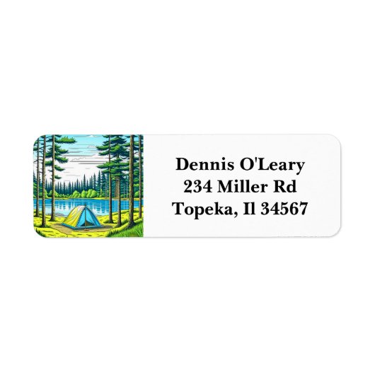 Natuur Camping Theme Tent in de Bossen Etiket (Voorkant)