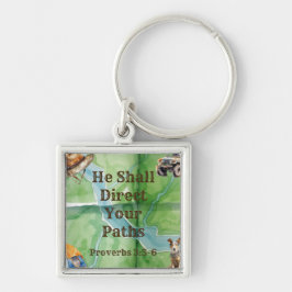 Natuur Christelijke Geïnspireerde Zilveren Vierkan Sleutelhanger