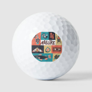 Natuur-elementen, retro-stijlpictogrammen. golfballen