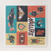 Natuur-elementen, retro-stijlpictogrammen. legpuzzel (Horizontaal)