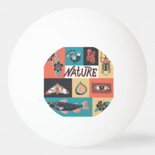 Natuur-elementen, retro-stijlpictogrammen. pingpongballen