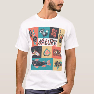 Natuur-elementen, retro-stijlpictogrammen. t-shirt