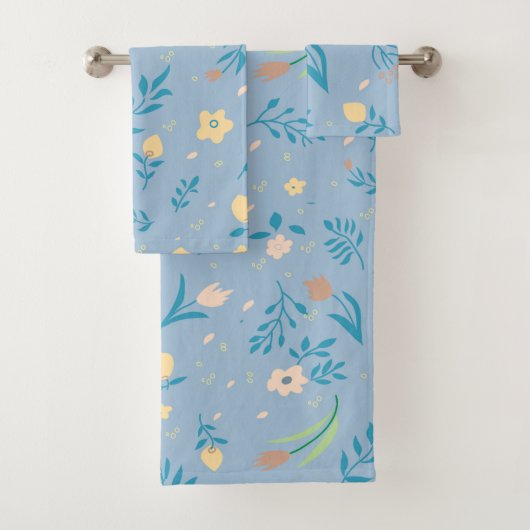 Natuur Floral Blue Cute Modern Pattern Bad Handdoek (Insitu)