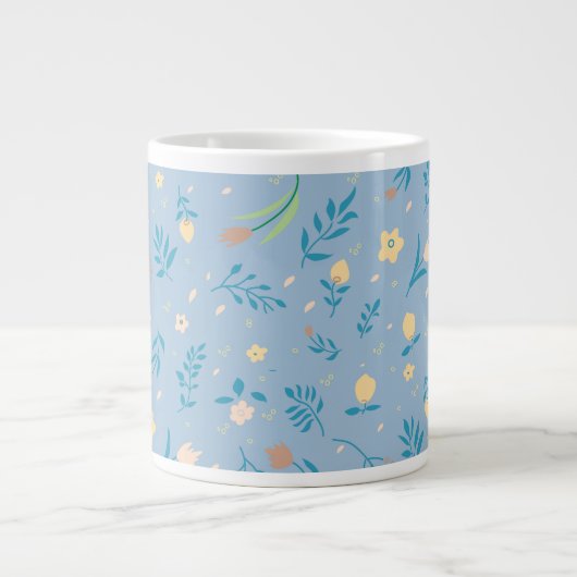 Natuur Floral Blue  Cute Modern Pattern Extra Grote Beker (Voorkant)