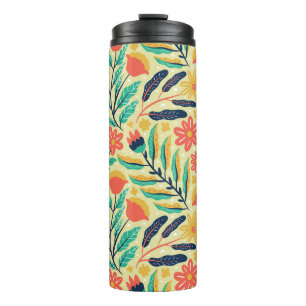 Natuur Foliage: Bloemen naadloos patroon. Thermosbeker