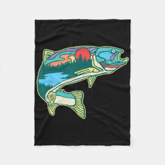 Natuur Forel Illustratie Vintage Vliegvissen Retro Fleece Deken
