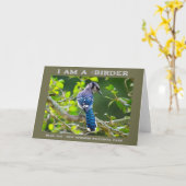 Natuur Fotografie Shy Blue Jay Birder Kaart (Gele Bloem)