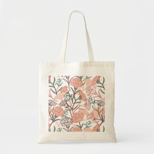 Natuur Geïnspireerd Bloemen: Anjer Bloempatroon Tote Bag (Voorkant)