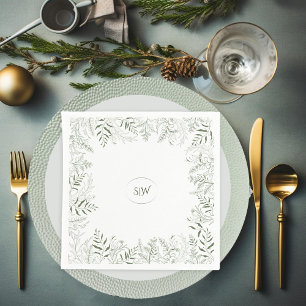 Natuur geïnspireerde blad rand monogram servet