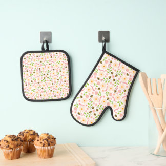 Natuur geïnspireerde bloemen en beestjes ovenwant & pannenlap set