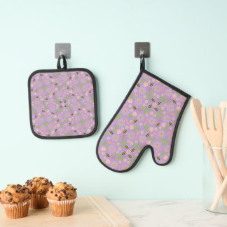 Natuur geïnspireerde bloemen en beestjes ovenwant & pannenlap set