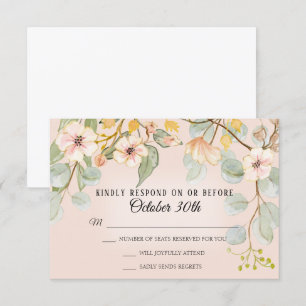 Natuur geïnspireerde Blush Pink Peach Waterverf RS Kaart