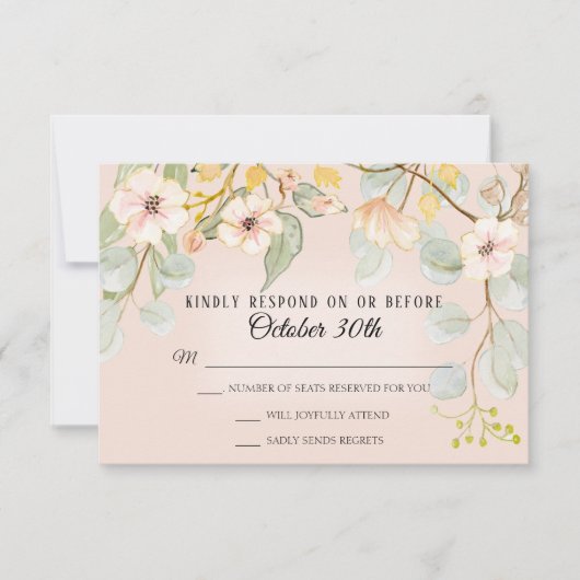 Natuur geïnspireerde Blush Roze Perzik Aquarel RSV Kaart (Voorkant)