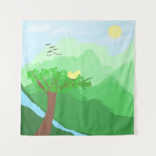 Natuur geschilderd met acrylverf kunst wandkleed