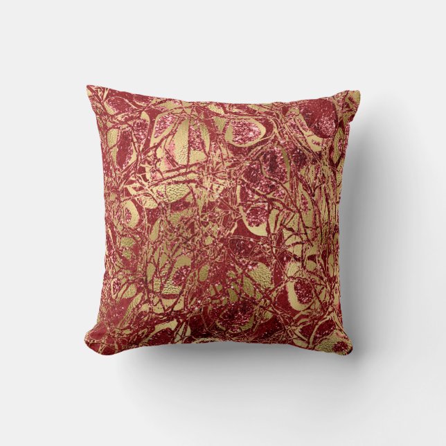 Natuur Glitter Abstract Maroon Black Red Ruby Gold Kussen (Voorkant)