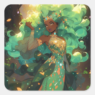 Natuur Godin Afro-Amerikaanse Fantasy Art Vierkante Sticker
