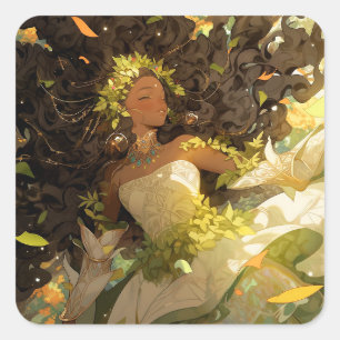 Natuur Godin Afro-Amerikaanse Fantasy Art Vierkante Sticker