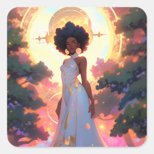 Natuur Godin Afro-Amerikaanse Fantasy Art Vierkante Sticker
