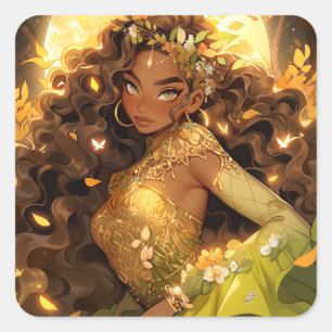 Natuur Godin Afro-Amerikaanse Fantasy Art Vierkante Sticker
