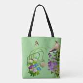 Natuur Greenery Waterverf Floral Bird Monogram Draagtas (Achterkant)