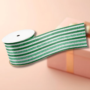 Natuur Groen Wit Horizontale Glitter Strepen Lint