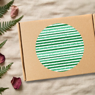 Natuur groen wit horizontale glitter strepen ronde sticker