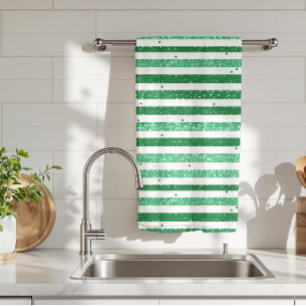 Natuur groen wit horizontale glitter strepen theedoek