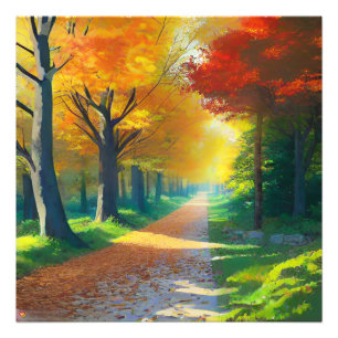 Natuur herfstbomen in het bos foto afdruk