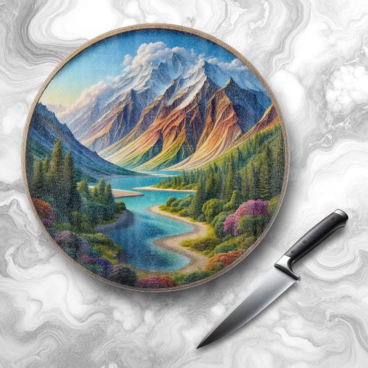 Natuur houtsnede van landschap / zeegezicht / skys snijplank