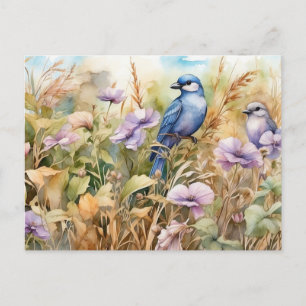 Natuur Illustratie met Vogels en Wildbloemen Briefkaart