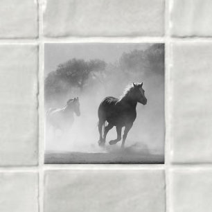 Natuur-inspiratie-paarden in zwart-wit tegeltje