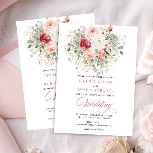 Natuur-Inspiratie Roze Rozen Boho Trouw Uitnodigin Kaart