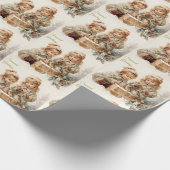 Natuur Kerstmis Kinderen met Vogels Cadeaupapier (Hoek)