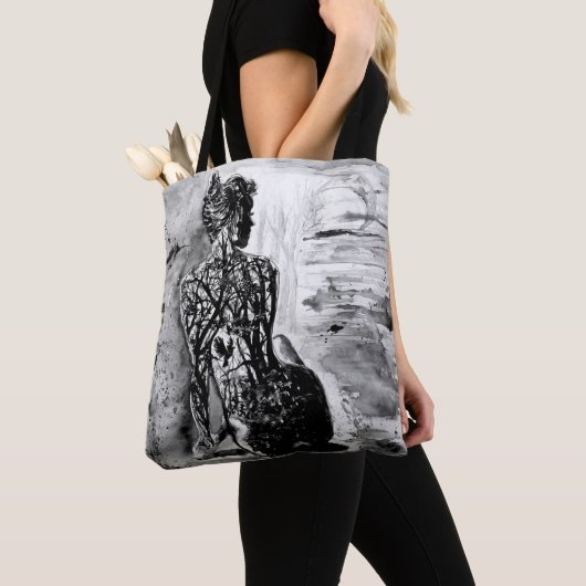 Natuur Lady Canvas tas Black White - schilderen (Dichtbij)