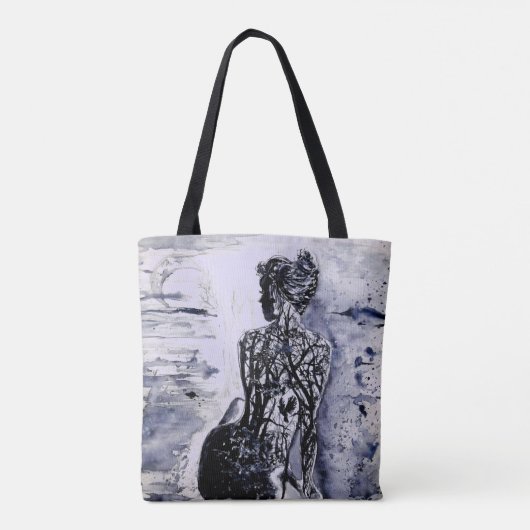 Natuur Lady Canvas tas - zwart en wit schilderen (Achterkant)