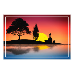 Natuur Lake Trees Paar Silhouette Kunstwerk-57178 Foto Afdruk