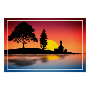Natuur Lake Trees Paar Silhouette Kunstwerk-57178 Perfect Poster