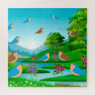 Natuur Landscape Trees Birds Flowers, leeftijd 10 Legpuzzel