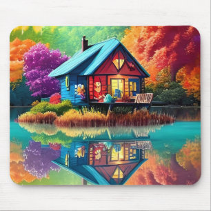 Natuur landschap met Cottage en Lake-38566 Muismat